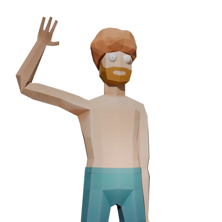 Low-poly bearded character waving
